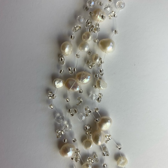 Multi-Stand White Cultured Freshwater Floating Pearls Illusion Necklace - Picture 4 of 6